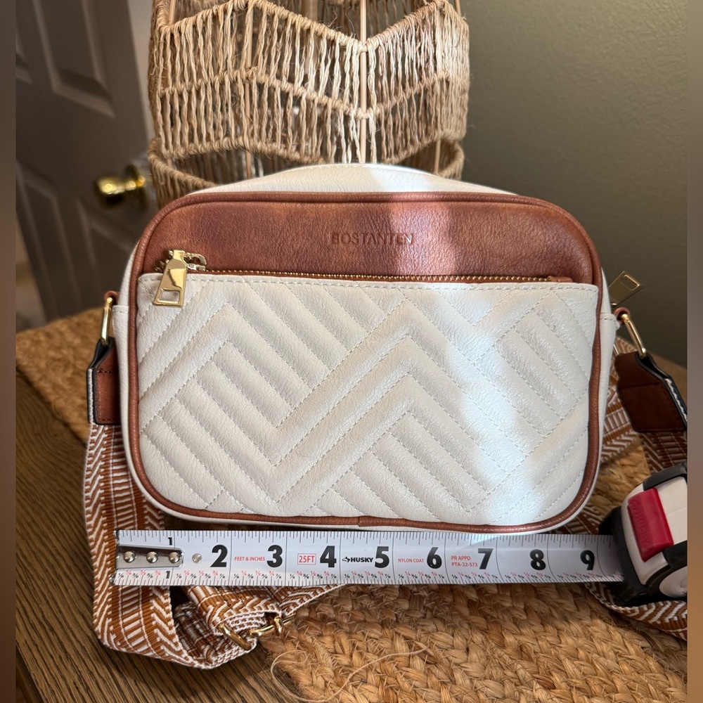 Bostanten Quilted Crossbody Bag in White and Brown - Picture 8 of 9